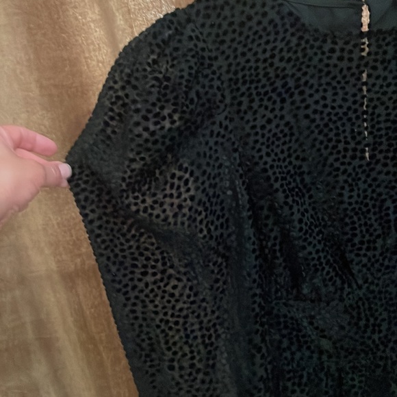 Express Velvet Puff Sleeve Fit and Flare Dress - Picture 6 of 7